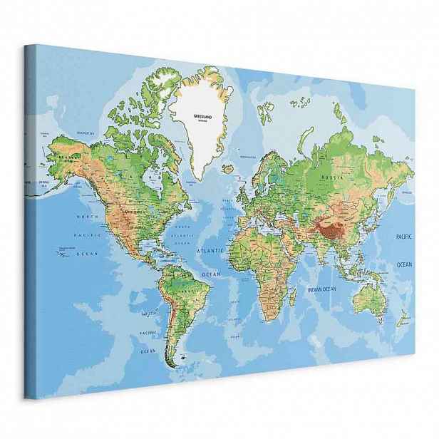 artgeist MALBA NA PLÁTNĚ, mapa světa, 60/40/1,2 cm
