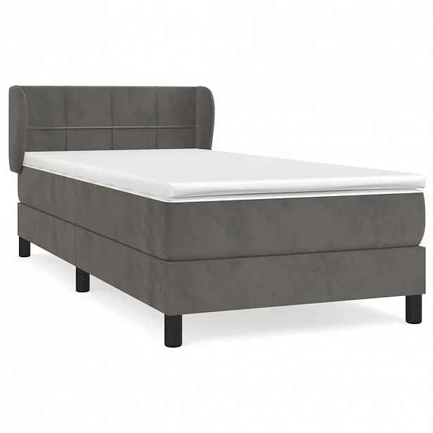 vidaXL Box spring postel s matrací tmavě šedá 90x200 cm samet