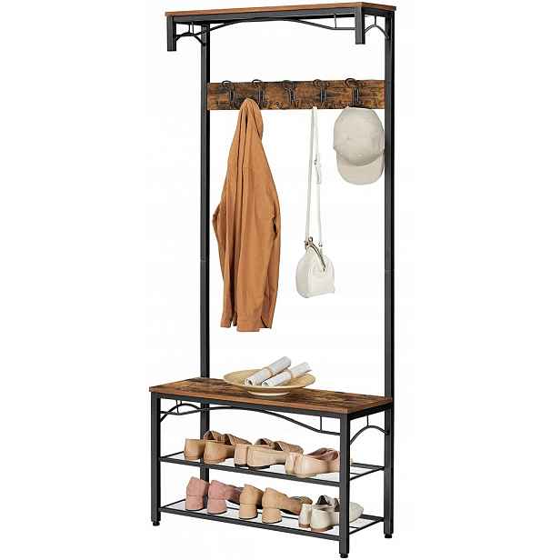 Stabilní šatní skříň na oblečení se sedákem a věšáky x5 Loft