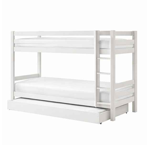 Bílá patrová/s výsuvným lůžkem dětská postel z borovicového dřeva s úložným prostorem 90x200 cm PINO – Vipack