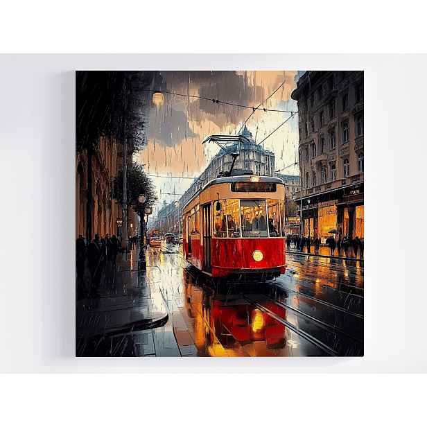 Obraz Na Plátně Canvas Město Ulice Déšť Tramvaj Doprava Cestování 50x50