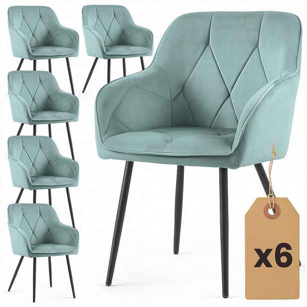 RAUMHIRSCH FURNITURE ČALOUNĚNÁ ŽIDLE, sada 6 ks, kovové nohy, tyrkysová, černá 54,5/82,5/58