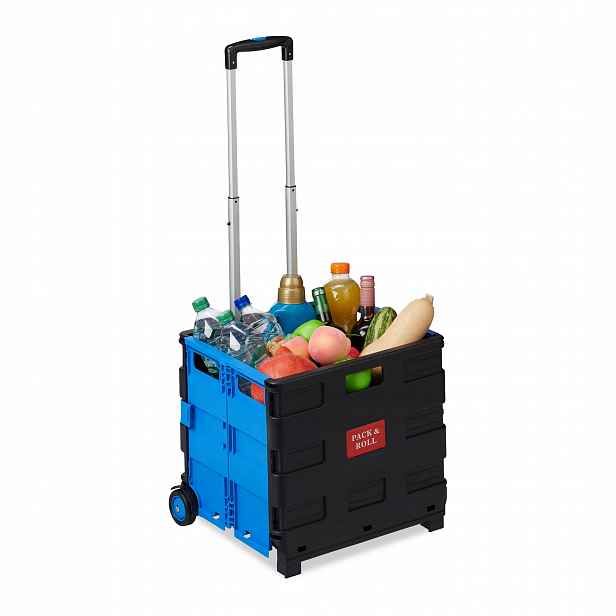 Skládací nákupní vozík modrý, rozkládací rukojeť r570