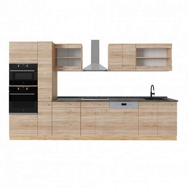 Vicco KOMPLETNÍ KUCHYNĚ R-Line Dub Sonoma/Goldkraft 350 cm , PD Antracit
