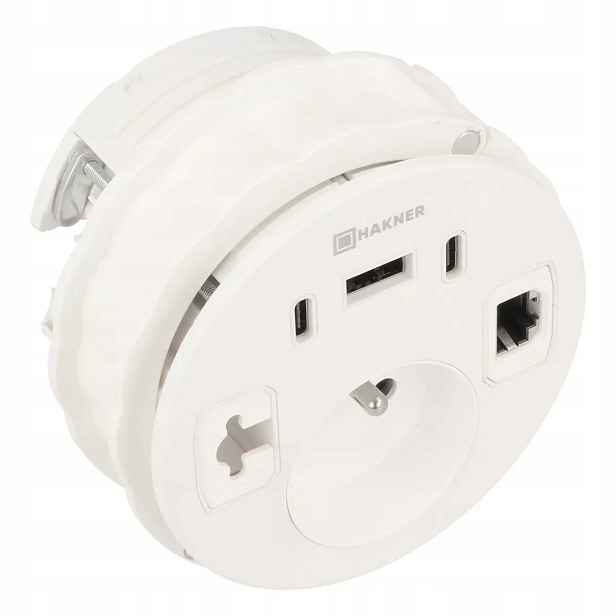 Mediaport Lumo 80 Hakner zásuvka na desku 1x230V Usb-a 2xUSB-C RJ45 bílá