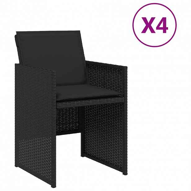 vidaXL Zahradní židle s poduškami 4 ks černé polyratan