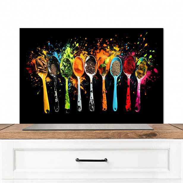 MuchoWow KUCHYŇSKÁ ZÁSTĚNA Lžičky - koření - moderní - graffiti - barva - barevné 80x55 cm