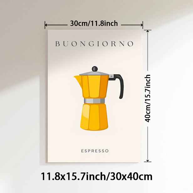 TEMU 1 ks Vertikální nástěnný plakát s italským espresso - Italské kávové fráze „Caffè“ & „“ (Dobré ráno), Tisk na plátno s espressače, Nerámovaná