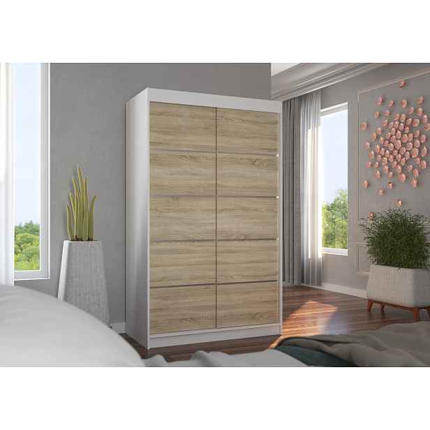 Úzká šatní skříň 120 cm JABRA - bílá / dub sonoma