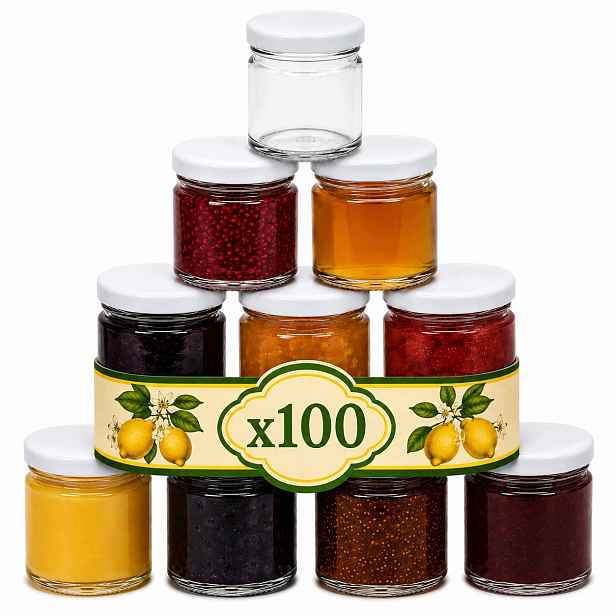 100 x Zavařovací Sklenička 42 ml Bílé víčko na med Džemy Koření