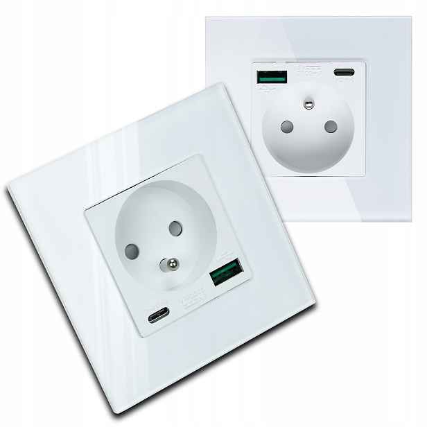 2x Moderní Bílá Elektrická Zásuvka Sklo S Vestavěnou Usb Nabíječkou