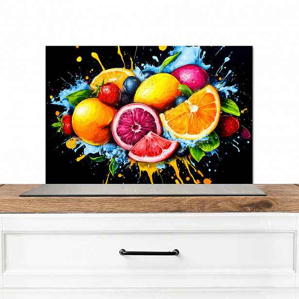 MuchoWow KUCHYŇSKÁ ZÁSTĚNA Ovoce - graffiti - barevné - pomeranč - jahoda - abstraktní 70x50 cm