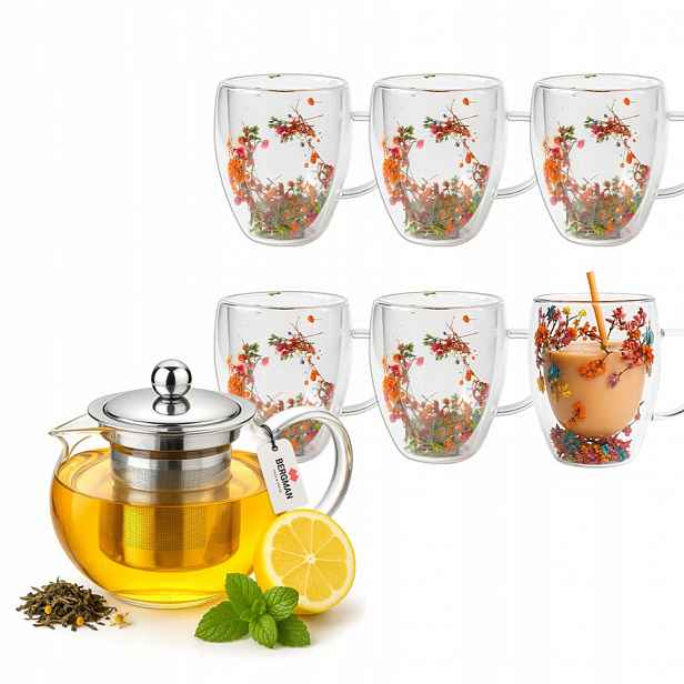 Sada Bergman – džbán 950 ml 6 sklenic s květinami 350 ml