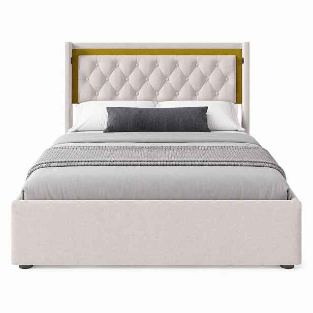 STILVORA ČALOUNĚNÁ POSTEL 140/200 cm světle béžová, úložný prostor, LED, USB/Type-C