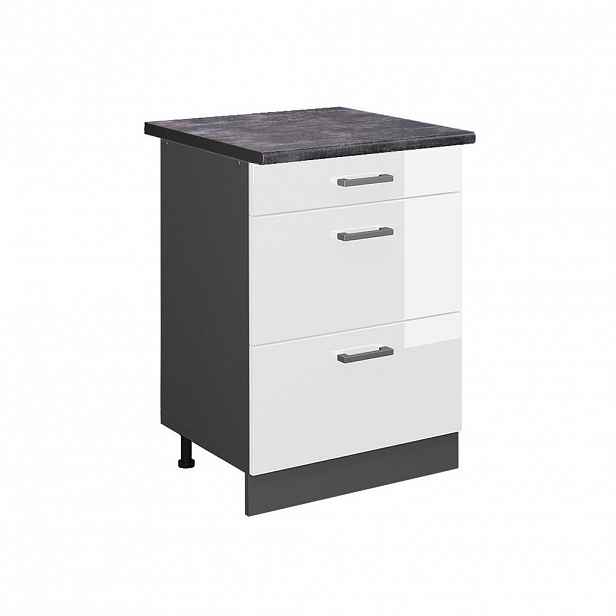 Vicco SPODNÍ SKŘÍŇKA KUCHYŇSKÉ LINKY R-Line Bílá vysoký lesk 60 cm se zásuvkami, PD Antracit