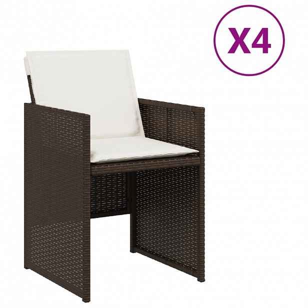 vidaXL Zahradní židle s poduškami 4 ks hnědé polyratan