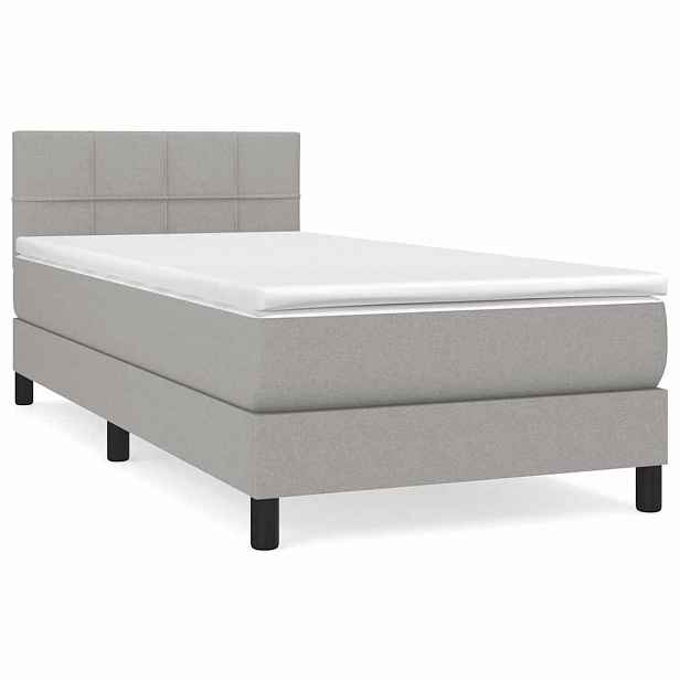 vidaXL Box spring postel s matrací světle šedá 90x200 cm textil