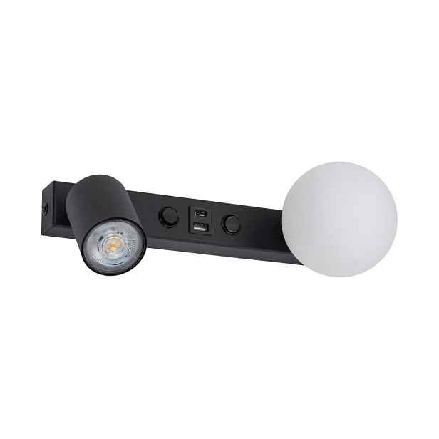 Moderní Černá Nástěnná Lampa S 2 Zdroji Světla, Usb Nabíječka Tk Lighting