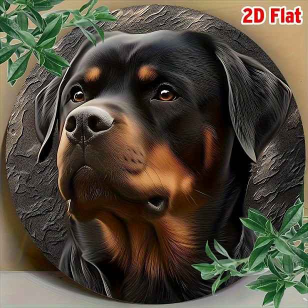 TEMU 2D Plochý, 2D Plochá Nástěnná Dekorace, 1ks Hliníková Cedule s Rottweilerem, 20,32 cm X 20,32 cm, Odolná Kulatá Kovová Cedule s Realistickým