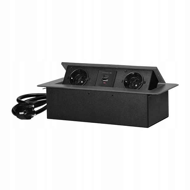 Zásuvka zapuštěná do desky, 1,5 m, 2x2P+Z (Schuko), 2xUSB, grafitová