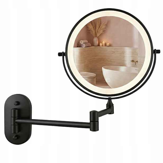 Zrcadlo Nástěnné kulaté Led černé kovové 43 cm Design do koupelny Glow Rea