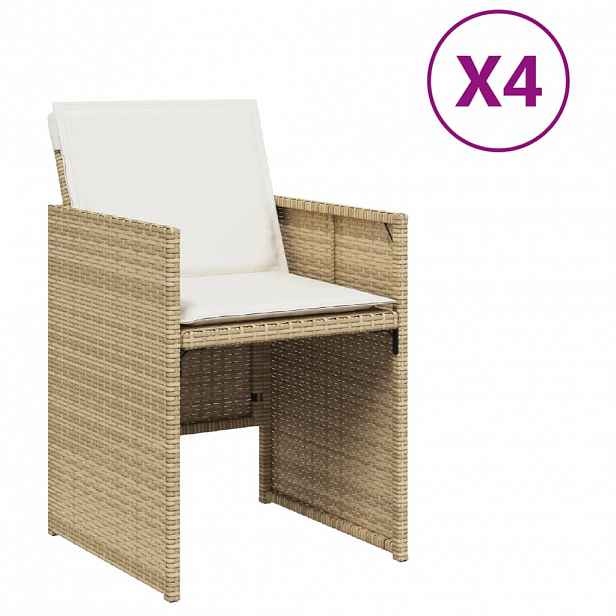 vidaXL Zahradní křesla s poduškami 4 ks béžová polyratan