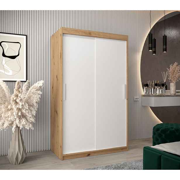 Skříň s posuvnými dveřmi v šířce 120 cm TIMEA - dub artisan / bílá