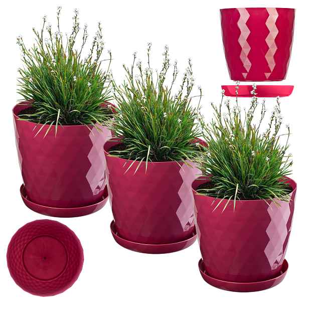 3 ks Květináč Obal Na Květináč 30 cm Květináč S Podstavcem Růžový Plastový