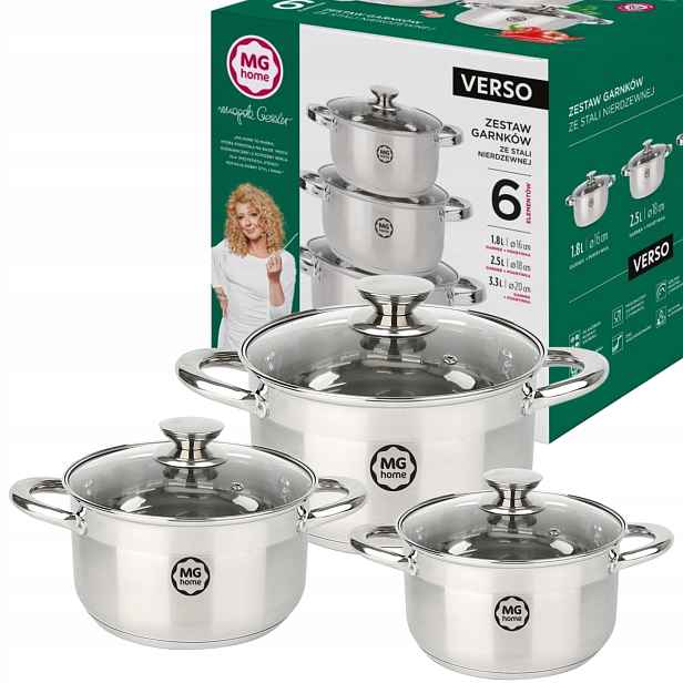Mg Home Verso Sada 3 Hrnců 6 Dílná Ocelová Souprava Inox Indukce