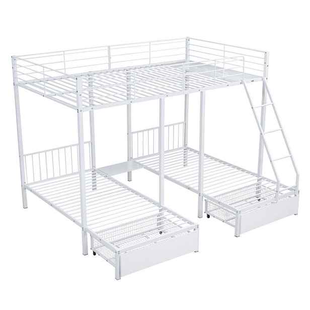 Modenvie PALANDA 140/200 + 2x 90/200 cm z kovu bílá, rozložitelná se zásuvkami