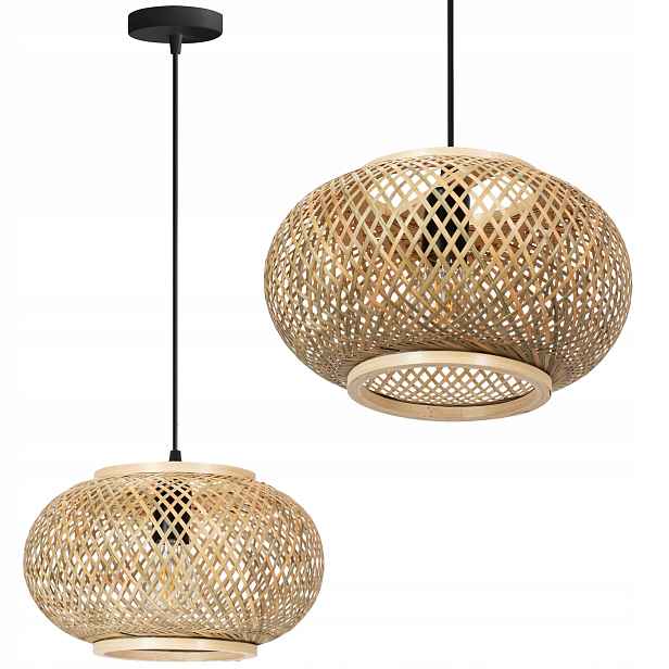 Závěsné Stropní Svítidlo Boho Bambusová Pletená 30 cm Do Ložnice Obývacího Pokoje
