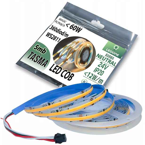 Led Páska Cob IP20 24V 360d Magic Pixel Tekoucí WS2811 digitální 5 m Neutrální