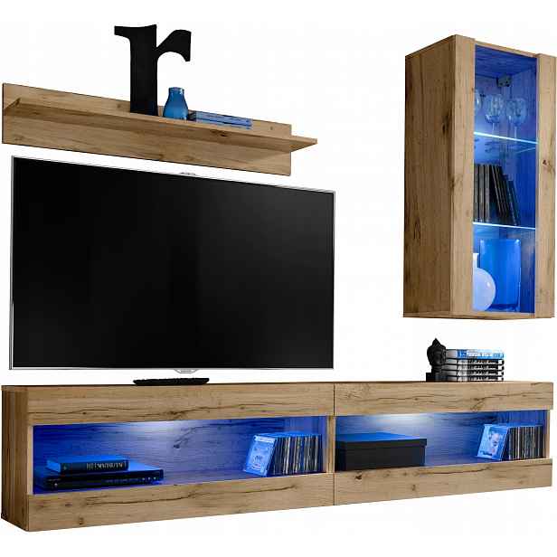 Sada nábytku Rtv Tivoli SET5 Dub Wotan/Dub Wotan, modré Led diody