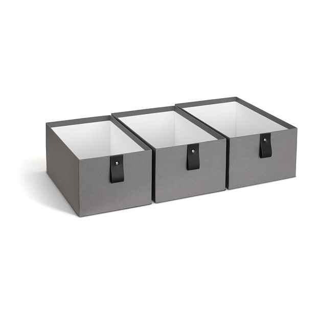 Šedé kartonové úložné boxy v sadě 3 ks 20,5x29,5x14,5 cm Aston Paper Laminate – Bigso