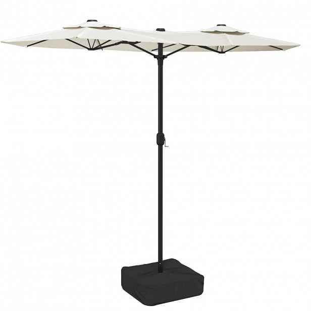 vidaXL Dvojitý zahradní slunečník s LED pískově bílý 316 x 145 cm