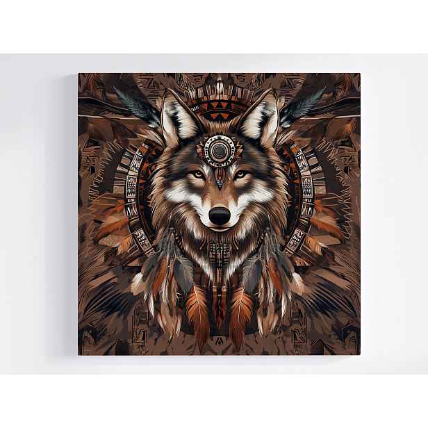 Obraz Na Plátně Canvas Indiánský Portrét Aztécký Vlk Šaman Etno 50x50