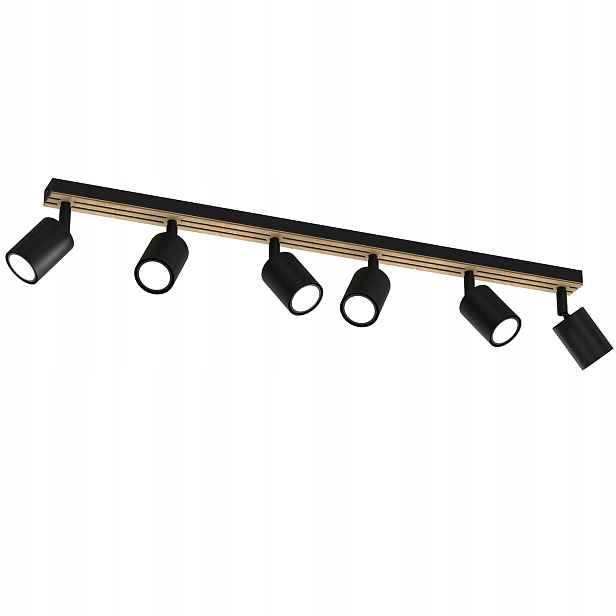 Stropní bodové svítidlo černé matné dřevěné, hnědé, 6 bodů, 80 cm Luminex
