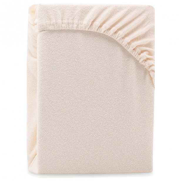 Světle béžové elastické prostěradlo na dvoulůžko AmeliaHome Ruby Light Beige, 200-220 x 200 cm
