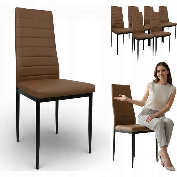 6 židlí světle hnědá čalouněná glamour moderní obývací pokoj kuchyně komfort