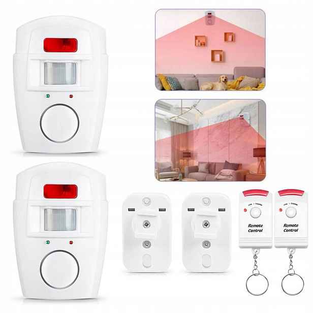 2x Bezdrátový Alarm Senzor Pohybu 105 dB Set 2 Alarmy 5 metrů