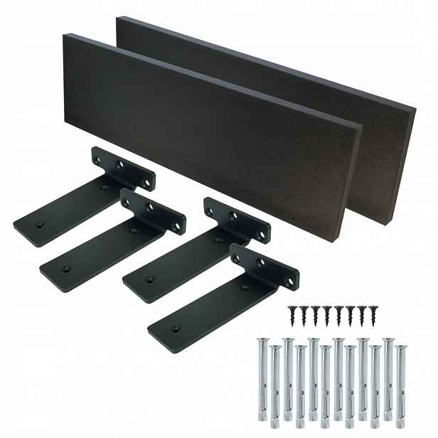 2x Černé nástěnné police 650 mm, laminovaná deska, formát nábytku držák