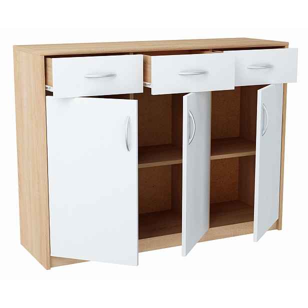 Komoda skříňka 3D3S Bílá-sonoma 110 cm zásuvky Rob