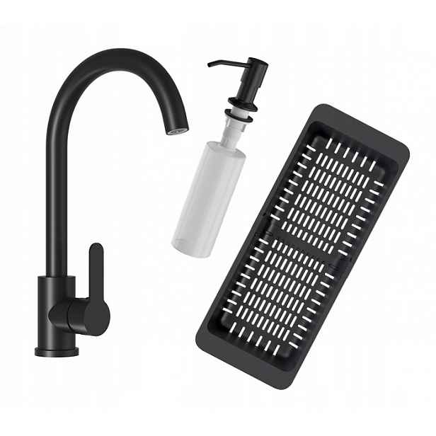 Kuchyňská baterie dávkovač odkapávač sifon Set kuchyňská černá do dřezu