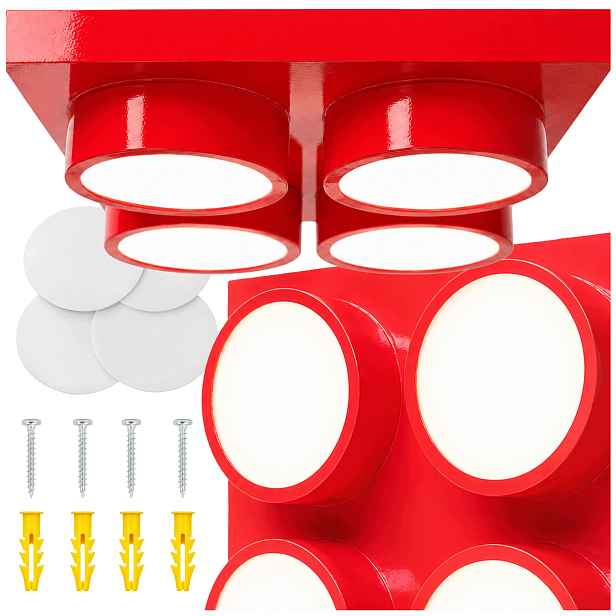 Led Lampa Klocek Pro Fanoušky Lego 40x40 CM Červená Stropní Svítidlo Dětský Pokoj