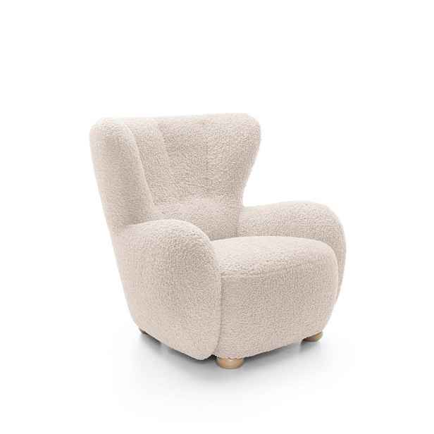 MASSENO KLASICKÉ ČALOUNĚNÉ RELAXAČNÍ KŘESLO MIST, látka bouclé, krémové