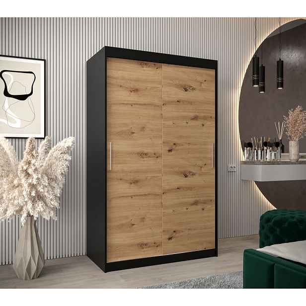 Skříň s posuvnými dveřmi v šířce 120 cm TIMEA - černá / dub artisan