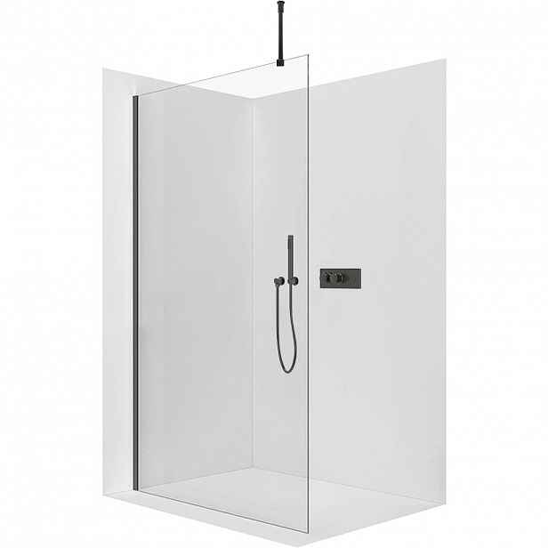 Sprchová zástěna Walk-in Onyx Top Round L/P - 10 mm - kulatá vzpěra - černá matná, transparentní sklo - 160x200 cm