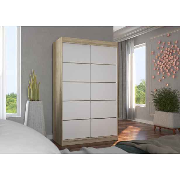 Úzká šatní skříň 120 cm JABRA - dub sonoma / bílá
