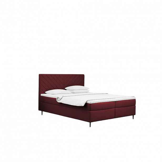 Kaiser Möbel KONTINENTÁLNÍ POSTEL s úložným prostorem, matrací a topperem RUGIA tkanina Velvet Vínová 200x200 cm H2-Pocket