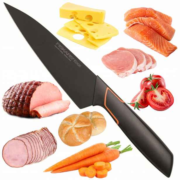 Nůž Šéfkuchaře Fiskars Edge Černý Ostrý Kuchyňský Silný Premium 19 CM Ocel